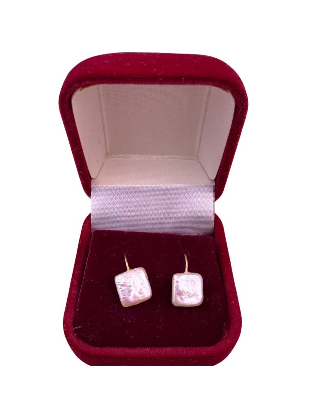 Square Freshwater Pearl Dangle Earrings For Women White & Purple Tones